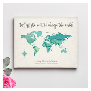 Jolie carte du monde pour elle et elle est partie changer le monde, carte du monde personnalisée
