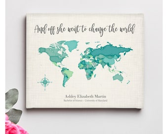 Graduation Gift for Her, And Off She Went to Change the World Personalized World Map Gift