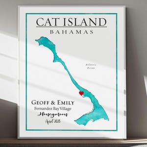 Cat Island Bahamas Map Gift, Keepsake Map of Cat Island, Personalized Wall Map of Cat Island Bahamas, Cat Island Travel Souvenir Gift Idea