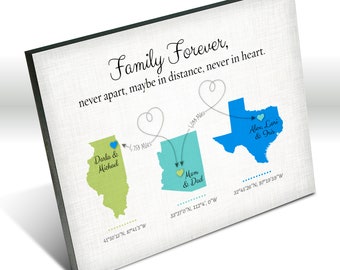 Personalized Long Distance Gift for Mom and Dad, Family Forever, Family Close at Heart Keepsake