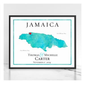 Jamaica Personalized Map Wedding Gift, Honeymoon Gift, Travel Gift Idea, Destination Wedding Memento