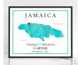 Personalized Jamaica Map Print – Wedding, Honeymoon, Travel Gift
