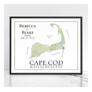 Cape Cod Hochzeitskarte, Flitterwochen Benutzerdefinierte Karte von Cape Cod für Paare, Cape Cod Map Canvas