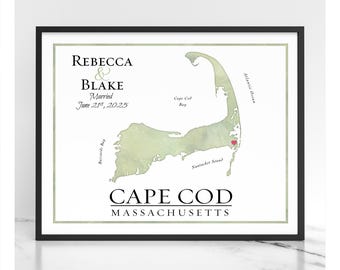 Custom Cape Cod Wedding Map - Personalized Wedding and Anniversary Gift