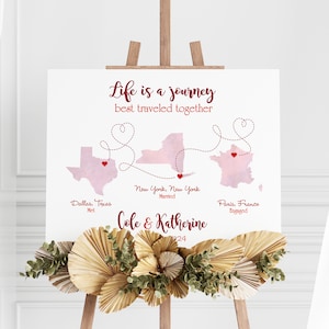 Personalized Met Engaged Married Wedding Sign, Life is a Journey Best Traveled Together, 3 Places Wedding Poster