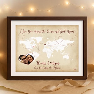 Personalized Long Distance World Map Print, Valentines Gift | Couples Wall Art Gift