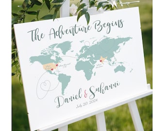 Personalized World Map Wedding Guest Book Alternative: Welcome Sign Idea