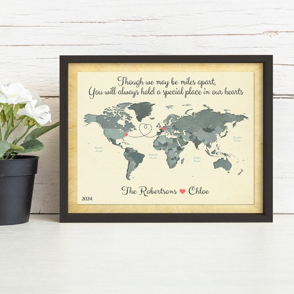 Gift for Foreign Exchange Student, Personalized World Map Gift, New Friendships Know No Distance, Host Family Gift, Gift Idea for Au Pair