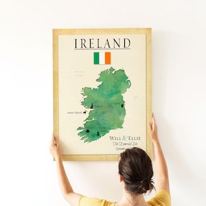 Trip to Ireland Map Gift, Keepsake Map of Ireland Gift, Ireland Honeymoon Gift Idea, Custom Ireland Map Art Canvas