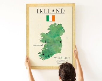 Personalized Ireland Travel Map - Ireland Travel Keepsake Gift - Ireland Honeymoon Map Art