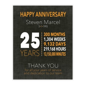 25 Year Work Anniversary Gift, 10 Year Service Award, Employee Gift, Employee Appreciation, Gift for Coworker, Company Plaque