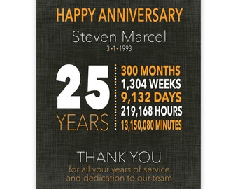 25 Year Work Anniversary Gift, 10 Year Service Award, Employee Gift, Employee Appreciation, Gift for Coworker, Company Plaque