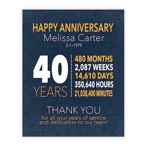 40 Year Work Anniversary Gift, 40 Year Anniversary Certificate, Employee Gift, Employee Appreciation Gift, Gift for Coworker, Company Gift