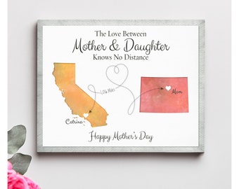 The Love Between Mother and Daughter Knows No Distance, Mother's Day Gift, 2 States Picture for Mother and Daughter