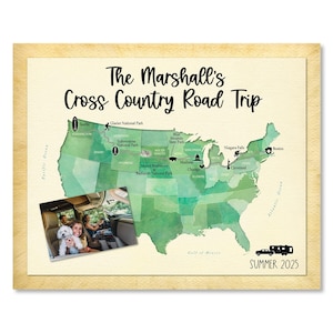 Personalized USA Road Trip Map - Custom Cross Country Vacation Map - Watercolor Travel Route Art - Family Road Trip Keepsake Print