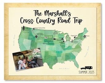 Personalized USA Road Trip Map - Custom Cross Country Travel Keepsake