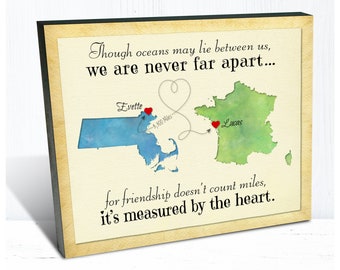 Never Far Apart 2 Place Map Gift for Friend who lives far away, Personalized Map Art Canvas, Going Away Gift