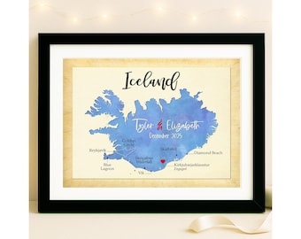 Personalized Iceland Map Print – Honeymoon Keepsake, Vacation Souvenir, Travel Memento