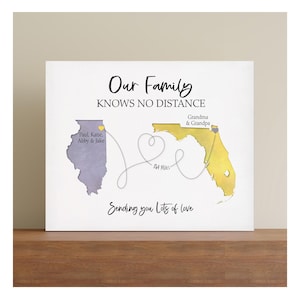 Our Family Knows No Distance Personalized Keepsake Map Gift, Family in 2 Places Map Gift, We Miss You Gift