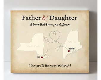 Gift for Dad Who Lives Far Away, Birthday Gift for Father from Daughter, Keepsake Map for Daddy