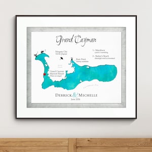Grand Cayman Gift Map, Grand Cayman Wedding Honeymoon Gift, Grand Cayman Memory Map, Special Gift for People Who Love Grand Cayman