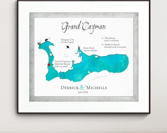 Grand Cayman Map Art Print: Personalized Honeymoon Keepsake