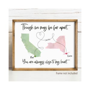 Long Distance Two Map Print: Personalized Moving Away Gift