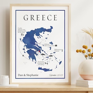 Greece Map Gift, Honeymoon in Greece Map Gift, Greece Travel Journal Souvenir Map, Personalized Map of our Trip to Greece