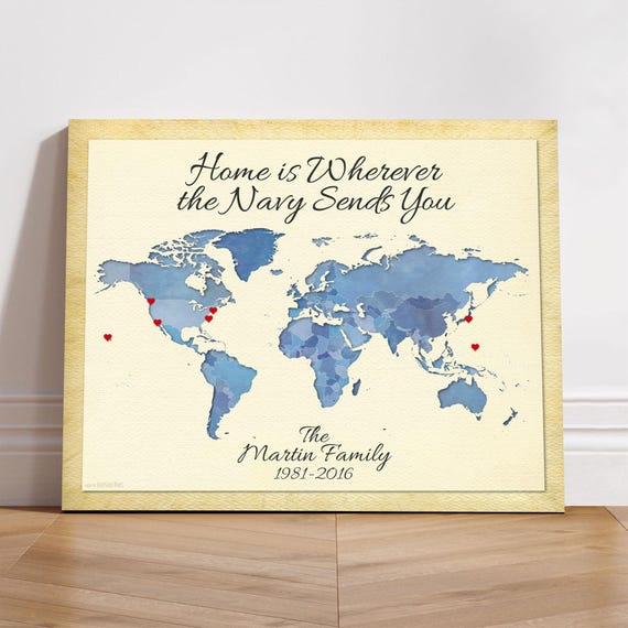 Personalized Military Retirement World Map: Family Keepsake