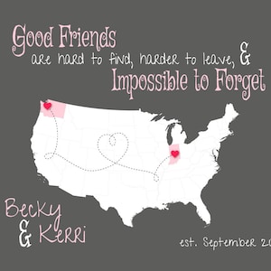Going Away Geschenk für Freund, personalisierte Karte Geschenk für BFF, Fernfreundschaft Geschenk, Gute Freunde sind schwer zu hinterlassen Zitat, Karte von US