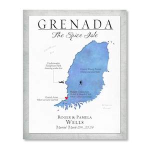 Grenada Map Personalized Gift, Grenada Travel Poster, Grenada Souvenir Map, Keepsake Map of Honeymoon in Grenada, Grenada Vacation Gift