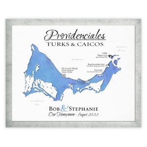 Providenciales Turks and Caicos Map Gift, Turks and Caicos Honeymoon Gift, Destination Wedding to Turks and Caicos Anniversary Gift