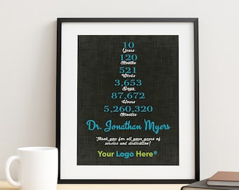 10 Years Work Anniversary Gift for Doctor, 10 Year Service Gift Idea, Personalized Recognition Gift for Employees
