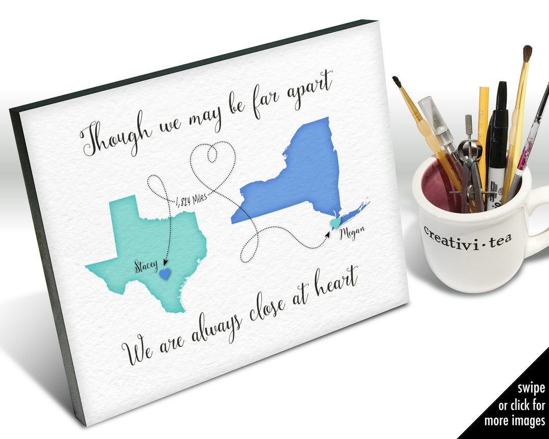 Though We May Be Far Apart Gift for Friend Who Lives Far Away, Going Away Gift, BFF Gift Idea