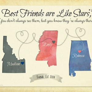 Custom Gift for Best Friends, Personalized Gift for Best Friends, Friends are Like Stars Quote, Going Away Gift, Gift for Sorority Sisters
