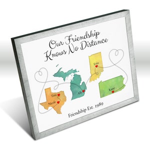 Our Friendship Knows No Distance Gift for 4 Friends, 4 place Friendship Map