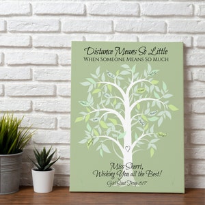 Girl Scout Leader Going Away Signature Tree Gift, Moving Away Gift for Mentor, Signature Leaf, Distance Quote