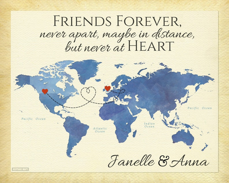 Friends Forever World Friend Map Keepsake Map Gift for Best Etsy