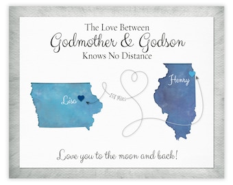 Godmother Godson Gift, Long Distance Gift, Personalized Gift, Birthday Gift Idea, Long Distance Quote Print,  Moving Away Gift