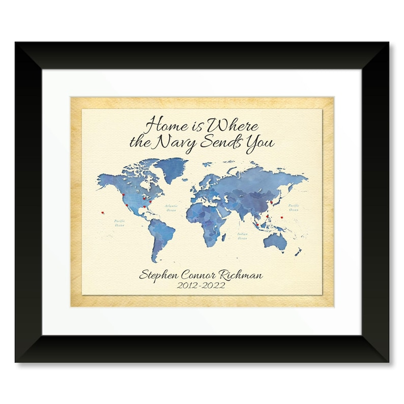 Personalized Military Retirement World Map: Family Keepsake image 2