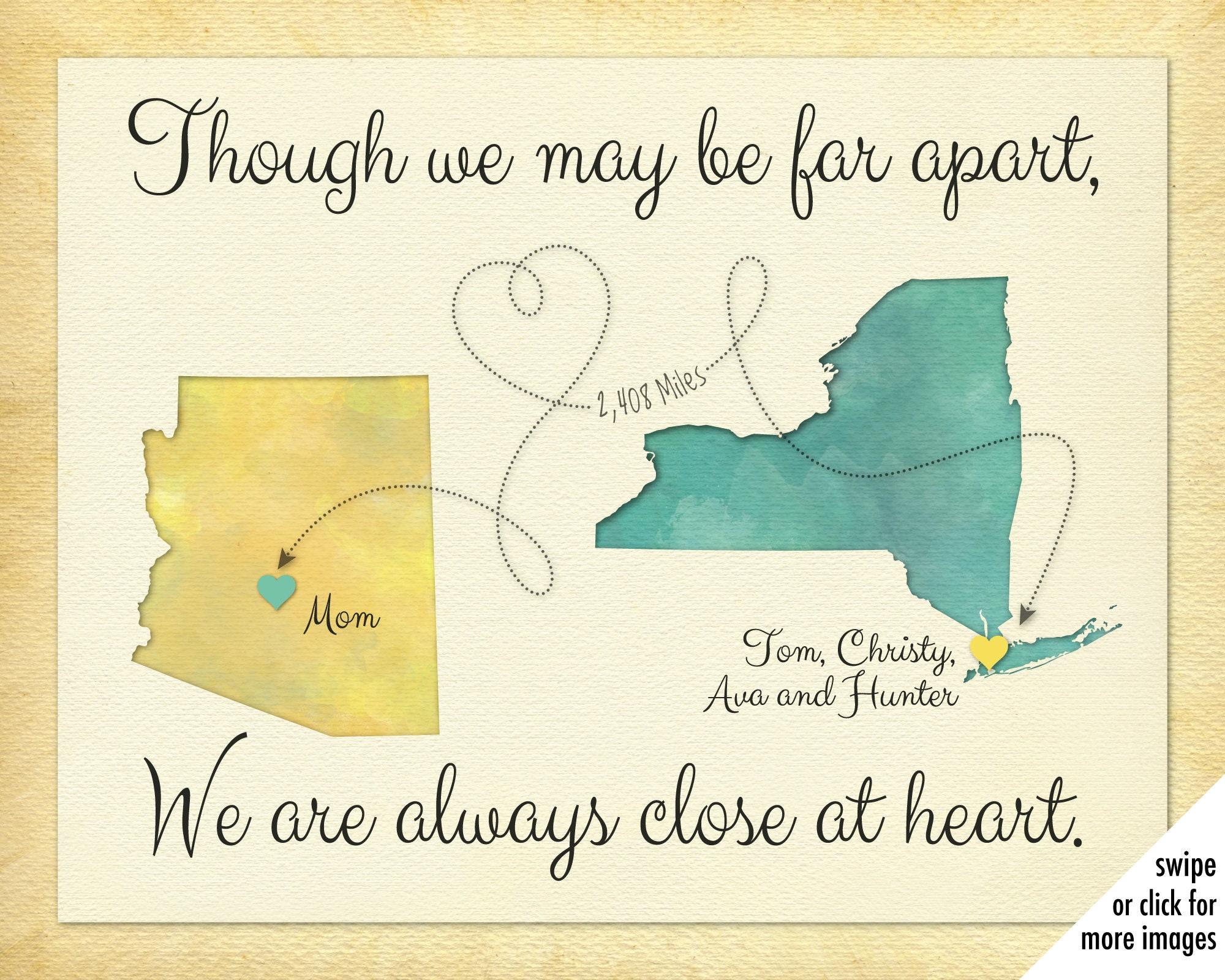 Long Distance Mother and Daughter Quotes Personalized State Colors