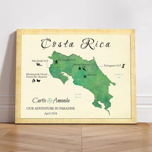 Personalized Costa Rica Travel Map, Costa Rica Travel Gift, Custom Map of Costa Rica Adventure, Trip of a Lifetime Keepsake Map