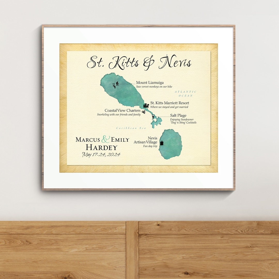 Map of St. Kitts and Nevis Honeymoon, St. Kitts and Nevis Wedding Gift