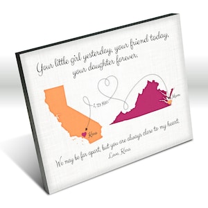 Sentimental Distance Gift for Mom from Daughter, 2 Places Map Gift for Mothers on Mother's Day