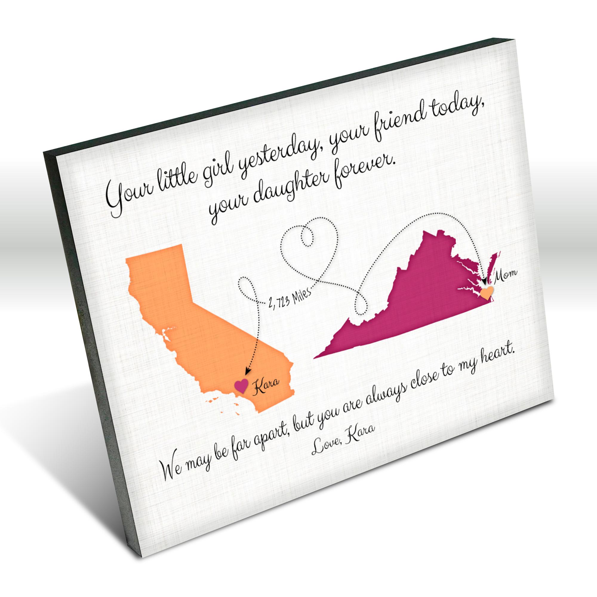 Sentimental Distance Gift for Mom from Daughter, 2 Places Map Gift for Mothers on Mother's Day