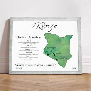 Kenya Safari Keepsake Map Gift, Personalized Map of Kenya Tour, Kenya Safari Map Souvenir, LDS Mission Gift