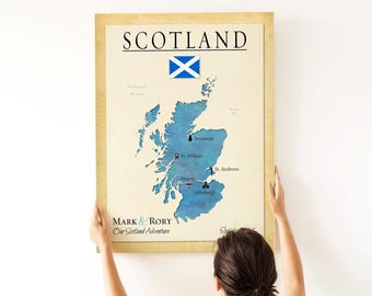 Custom Scotland Map Art - Personalized Travel Keepsake - Scotland Honeymoon Gift