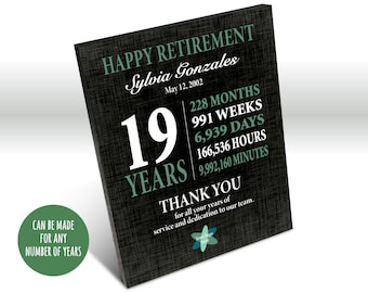 Happy Retirement gift for Employees, Any Number of Years Worked, Personalized Service Award from Company