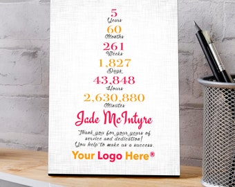 Personalized 5 Year Work Anniversary Plaque - Employee Gift
