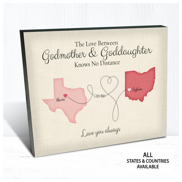 Long Distance Goddaughter Gift Print – Personalized Map Art